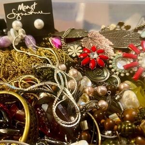 3 LBs Big Estate Sale jewelry lot~mostly wearable gold silver pearls rhinestones